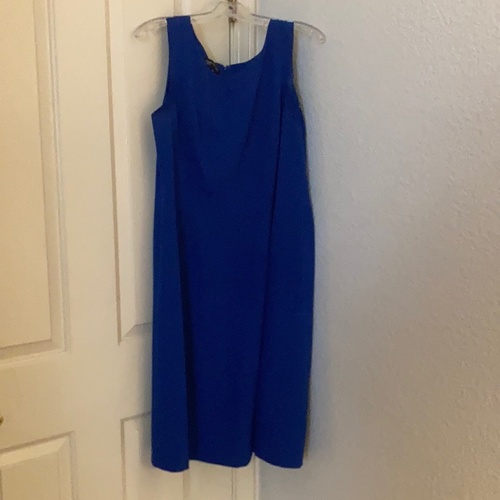 Lapis blue fitted straight dress with flare